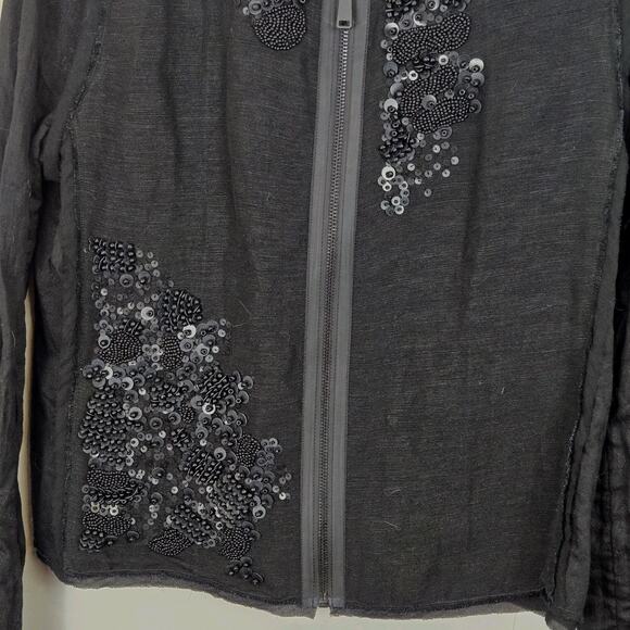 Elie Tahari Pearson Sequined Raw-Edge Jacket Black M MSP $448 WHIMSIGOTH Linen - Picture 3 of 10